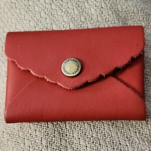 Portland Leather Red Mini Daisy Wallet with Scalloped Edge